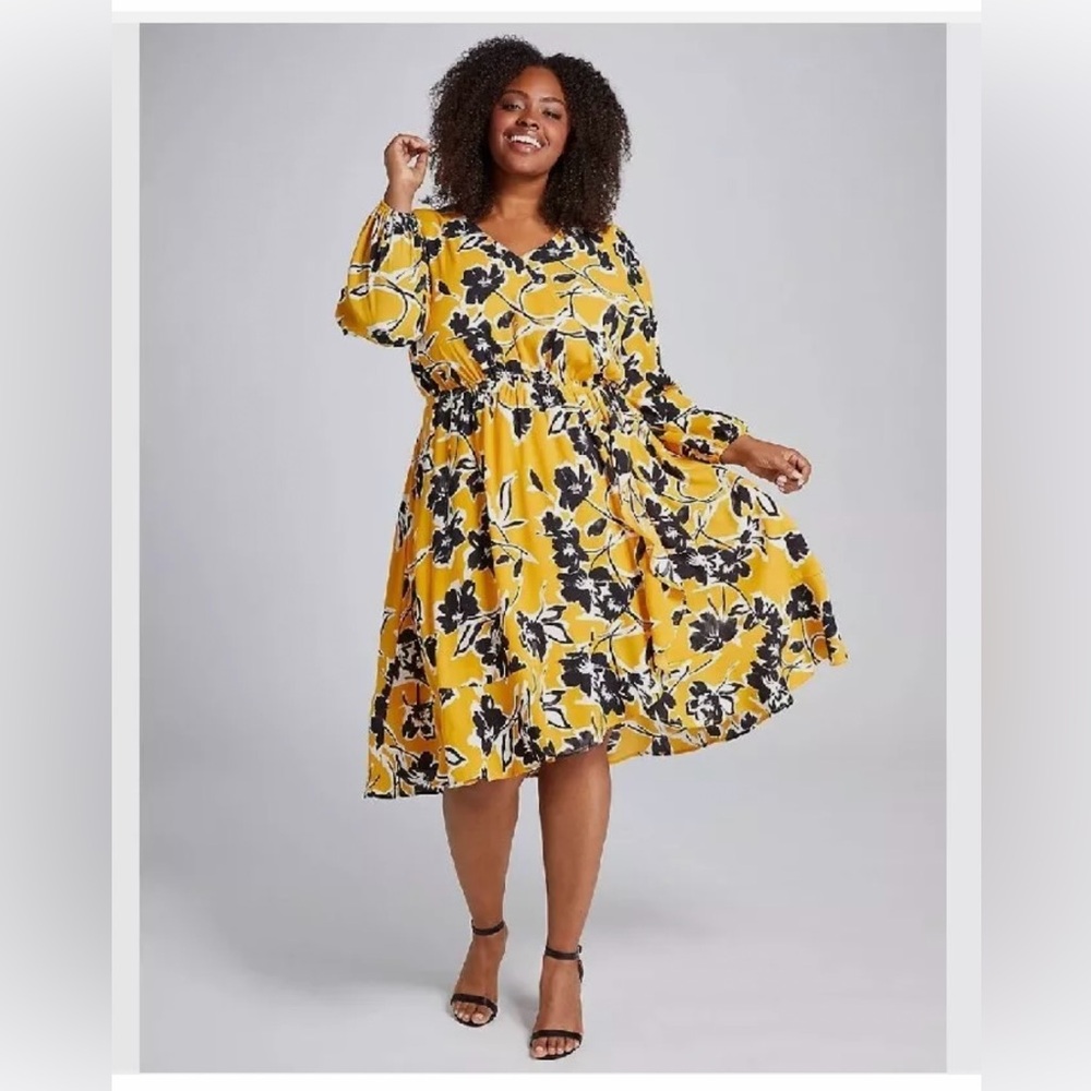 Lane Bryant BeautiCurve Black and Yellow Floral Dress size 18/20